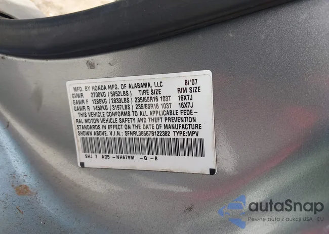 5FNRL38667B122382: 44410102