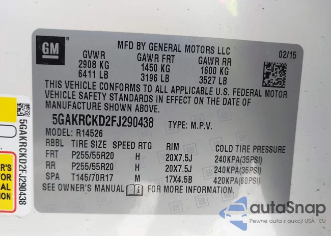 5GAKRCKD2FJ290438: 44410320