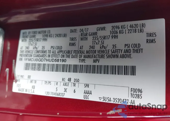 1FMCU0GD7HUD58190: 44410364