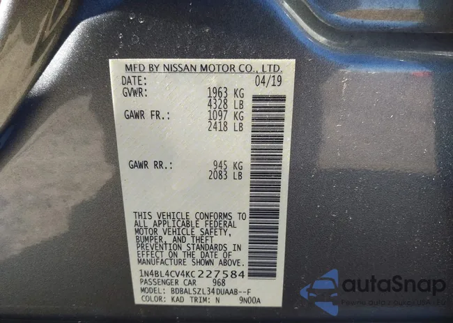 1N4BL4CV4KC227584: 44409738