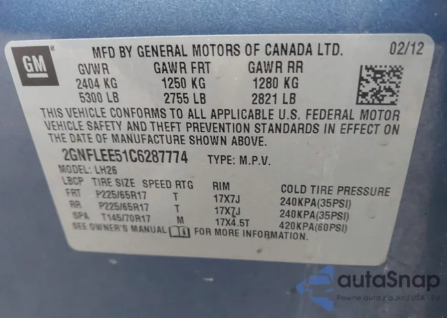 2GNFLEE51C6287774: 44410900