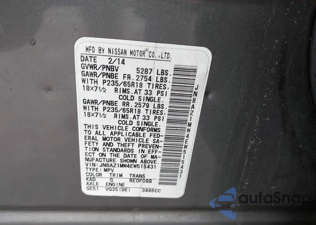 JN8AZ1MW4EW515431: 44411110