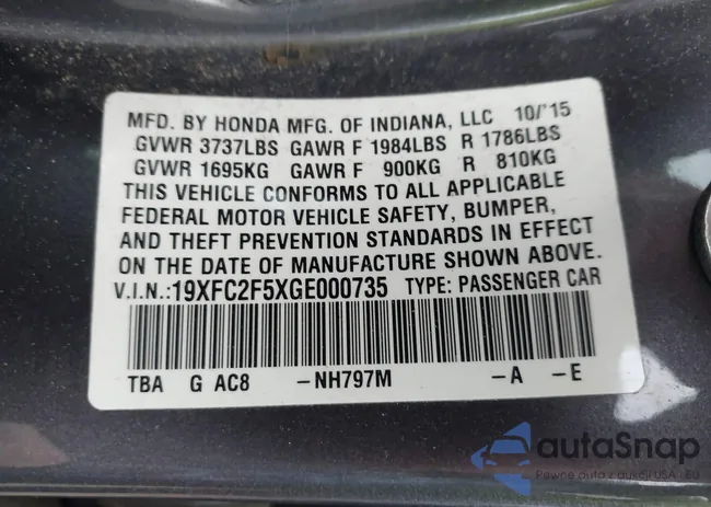 19XFC2F5XGE000735: 44411224