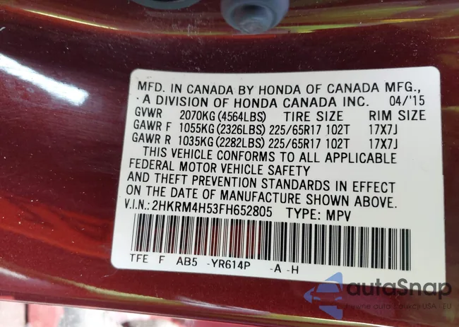 2HKRM4H53FH652805: 44411256