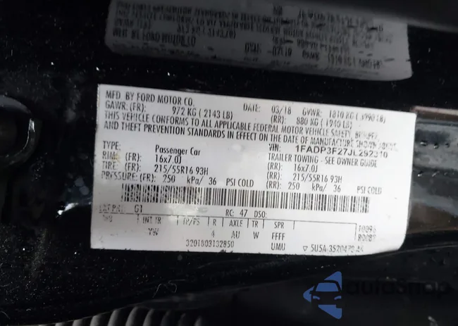 1FADP3F27JL292310: 44411337