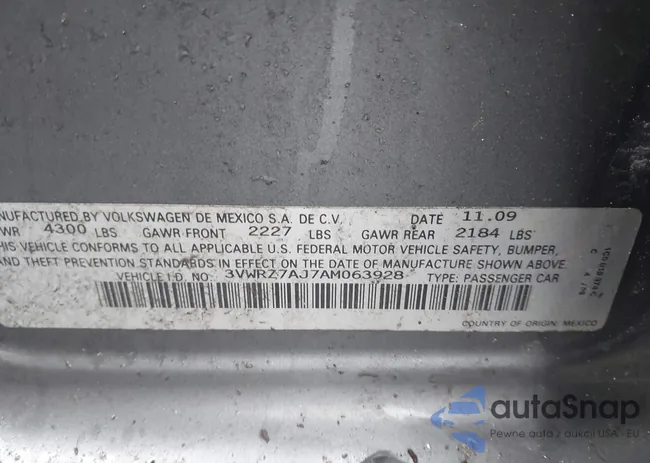 3VWRZ7AJ7AM063928: 44411405