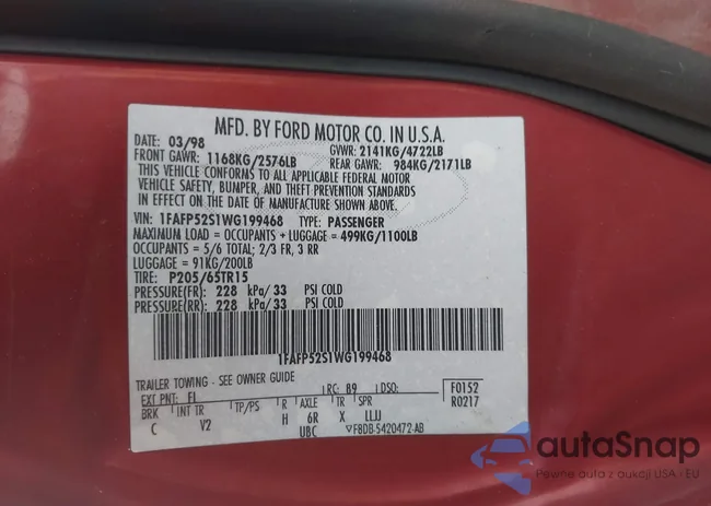 1FAFP52S1WG199468: 44411925