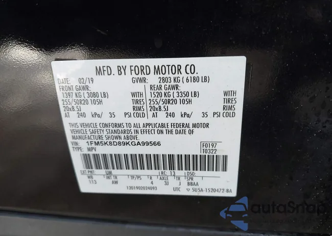 1FM5K8D89KGA99566: 44412054