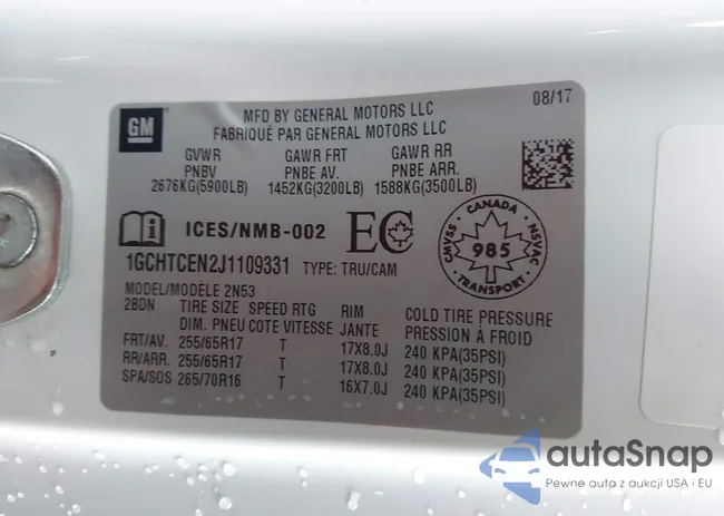 1GCHTCEN2J1109331: 44413000