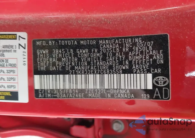 2T1KR32EX7C683558: 44414057