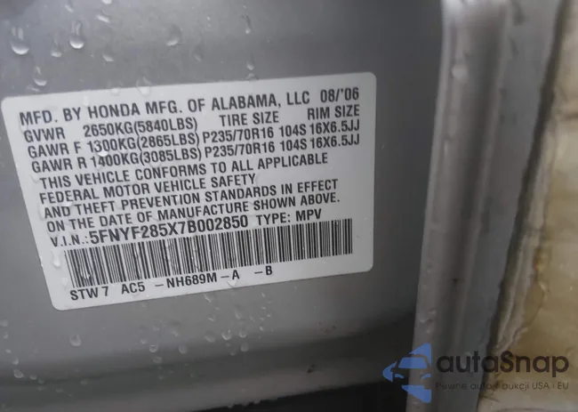 5FNYF285X7B002850: 44415110