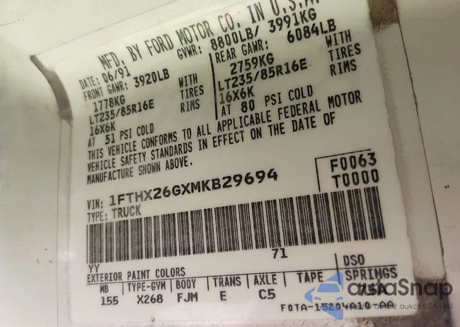 1FTHX26GXMKB29694: 44415266