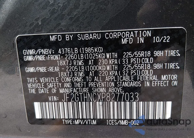 JF2GTHNCXP8277033: 44415357