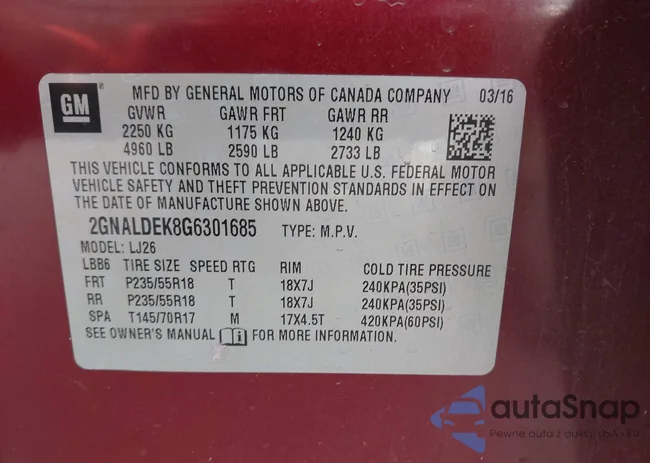 2GNALDEK8G6301685: 44414514