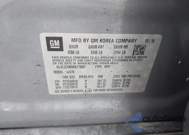 KL4CJCSM8KB778897: 44414634