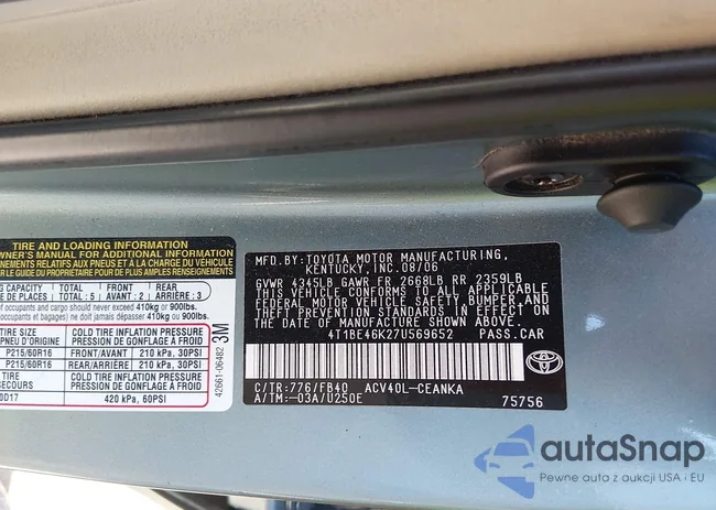 4T1BE46K27U569652: 44415911