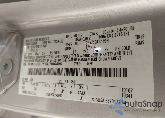 1FMCU0F71KUB06406: 44415921