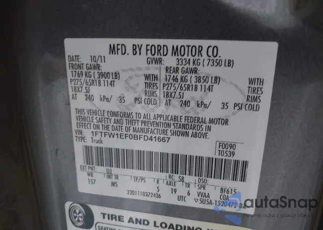 1FTFW1EF0BFD41667: 44416230