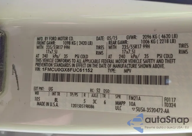 1FMCU0GX8FUC61152: 44416272