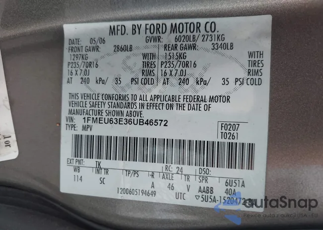 1FMEU63E36UB46572: 44417200