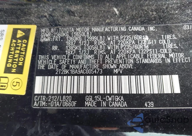 2T2BK1BA9AC005473: 44417656