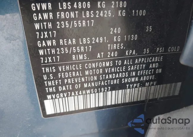 WVGRV7AX4HW501927: 44417670