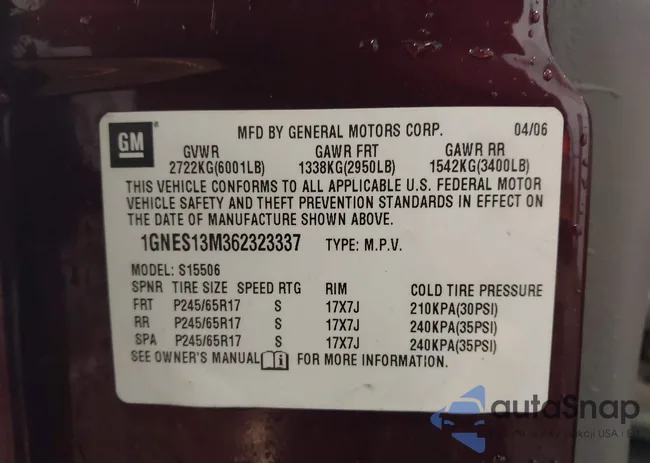 1GNES13M362323337: 44419854