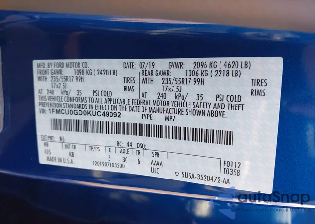 1FMCU0GD0KUC49092: 44420032