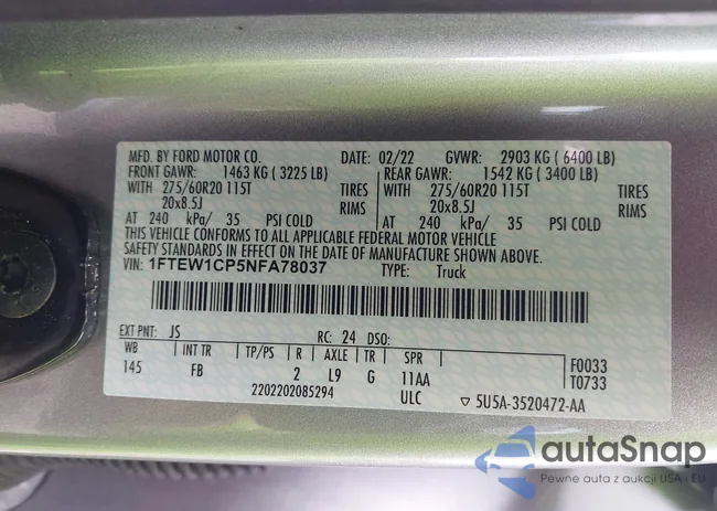 1FTEW1CP5NFA78037: 44420045