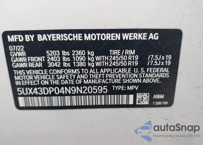 5UX43DP04N9N20595: 44420125