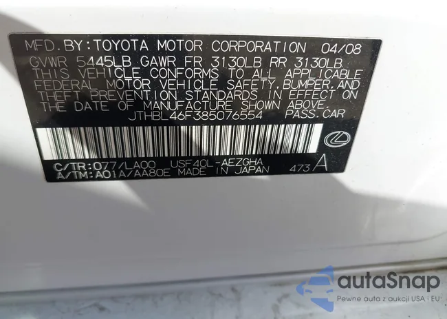 JTHBL46F385076554: 44419465