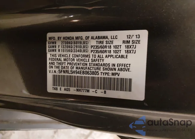 5FNRL5H94EB063805: 44419797