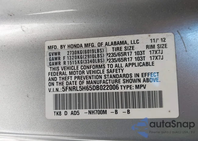 5FNRL5H65DB022006: 44420971