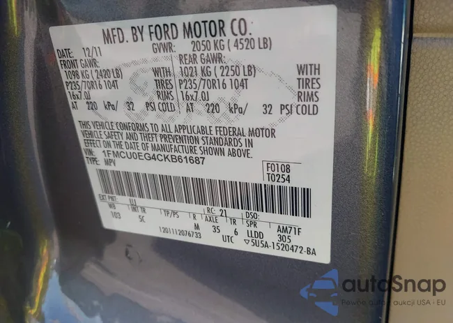 1FMCU0EG4CKB61687: 44421085