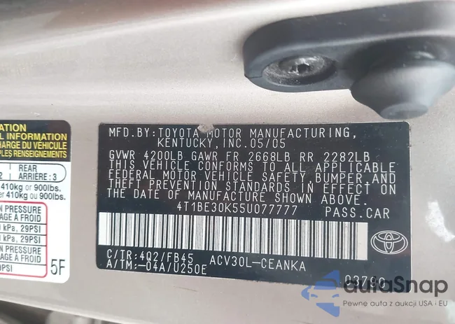 4T1BE30K55U077777: 44421111