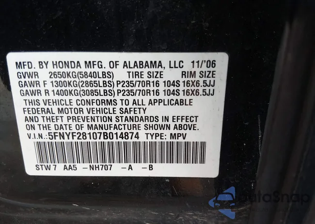 5FNYF28107B014874: 44421171