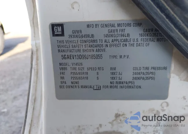 5GAEV13D99J185055: 44421234