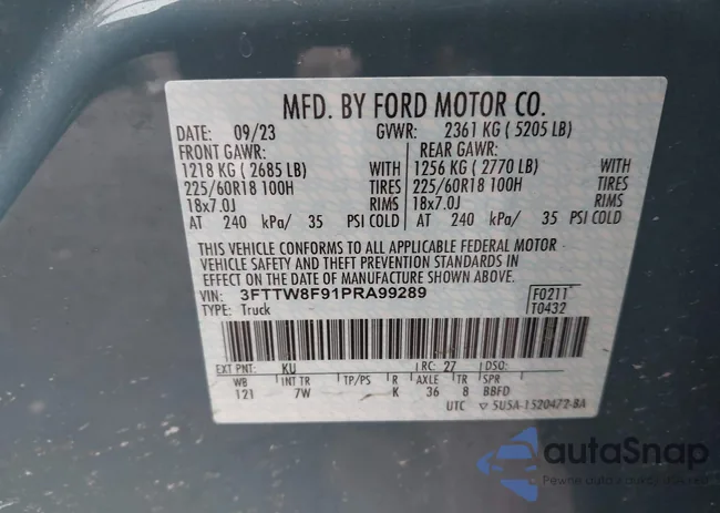 3FTTW8F91PRA99289: 44421245