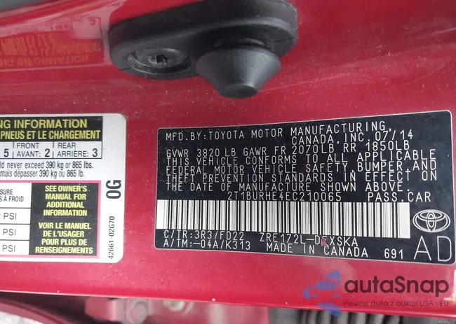 2T1BURHE4EC210065: 44421284