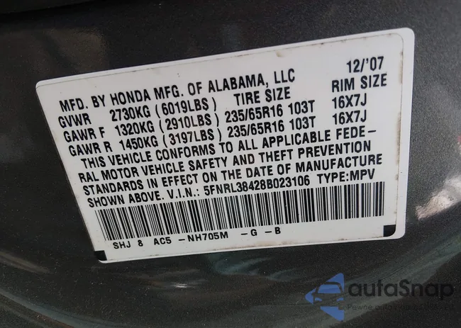 5FNRL38428B023106: 44421306