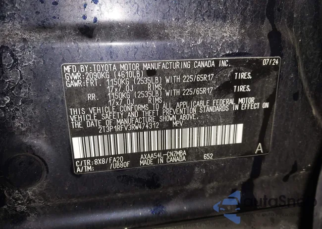 2T3P1RFV3RW474312: 44421330