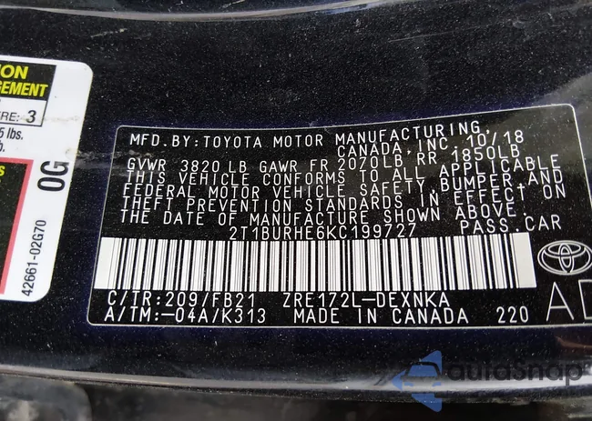 2T1BURHE6KC199727: 44420433