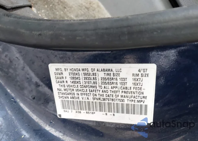 5FNRL38797B077530: 44420438