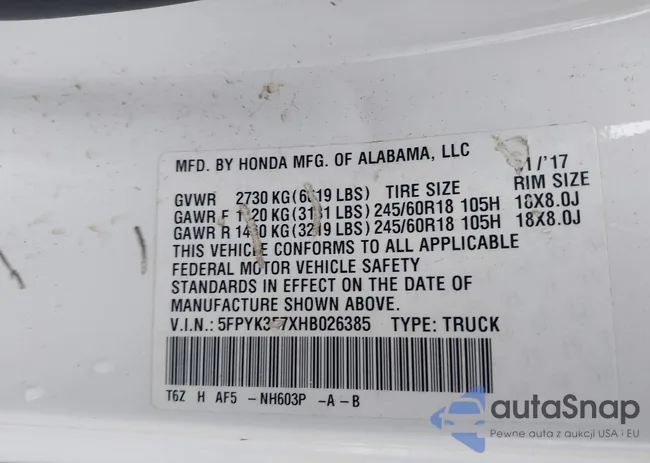 5FPYK3F7XHB026385: 44420595