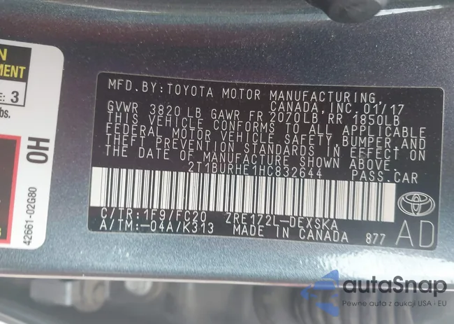 2T1BURHE1HC832644: 44420742