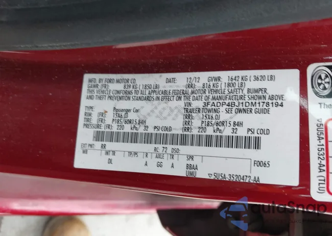 3FADP4BJ1DM178194: 44422007