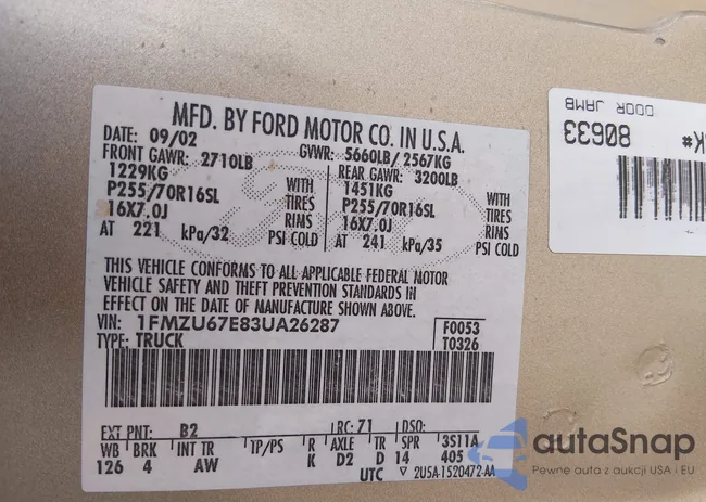 1FMZU67E83UA26287: 44422821