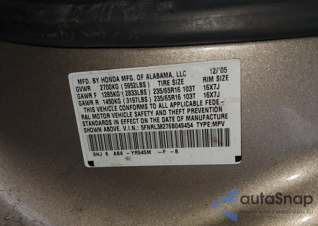 5FNRL38276B049454: 44422828