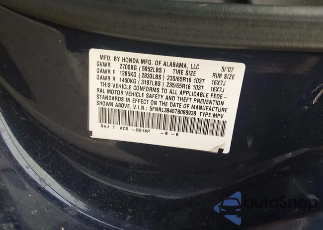 5FNRL38407B088398: 44423289