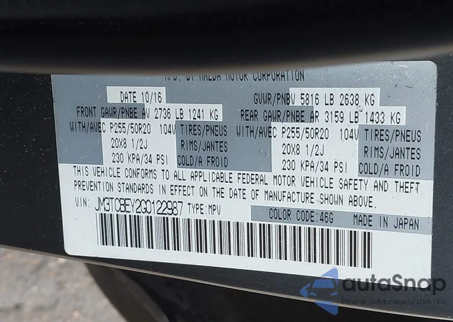 JM3TCBEY2G0122987: 44422622